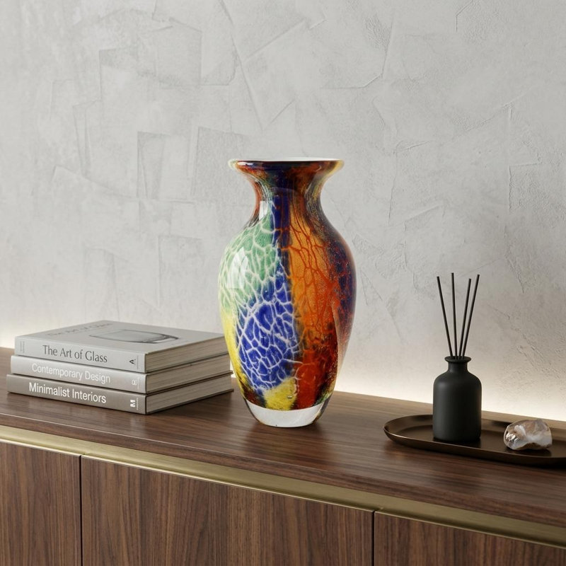 Vase de table en verre de Murano 11 "bleu vert et orange