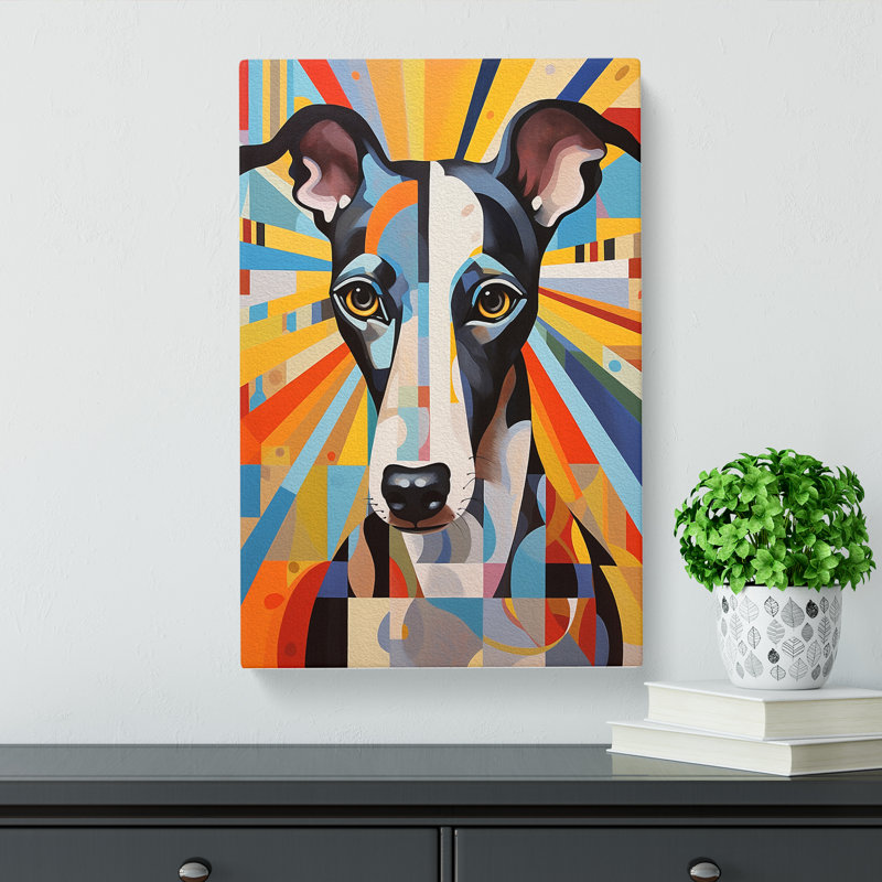 Greyhound Geometric Art No.2 - Wrapped Canvas, 60cm H x 40cm W x 3cm D