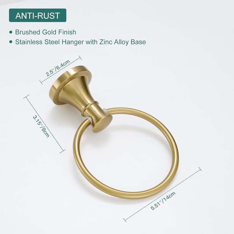 Brushed Gold Bathroom Hardware Set - Wall Mounted Towel Ring And Toilet Paper Holder, Stainless Steel And Zinc Alloy Bathroom Accessories With Modern Design