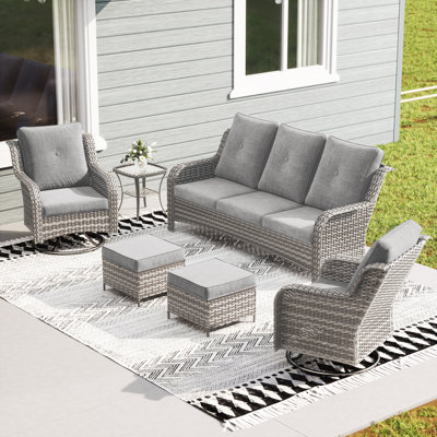 Wicker 5 - Person Patio Conversation Set with Cushions
