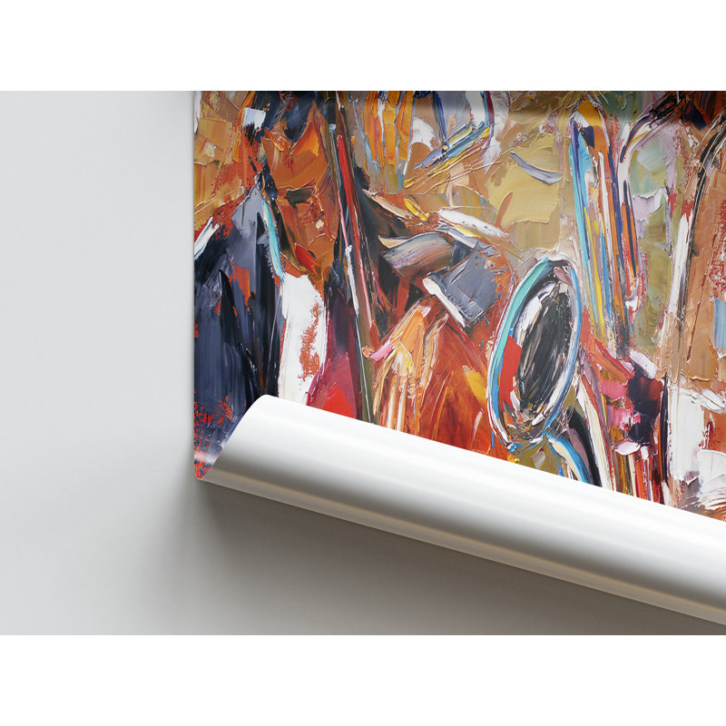 Abstract Jazz Music Canvas Art Featuring Saxophone and African American Ethnic Elements, 25 cm H x 35 cm W
