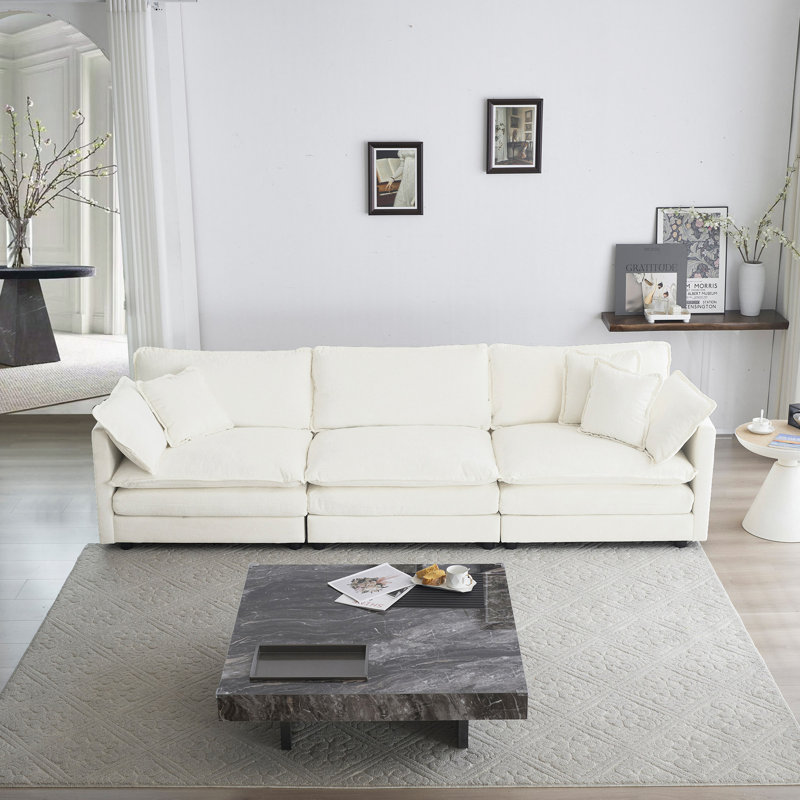 Canapé 3 places Mid-Century moderne avec 2 accoudoirs et 3 coussins décoratifs, canapé de salon