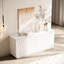 Rangement moderne à 4 portes en bois de pin blanc, largeur 59 po, conception sculpturale 3D, pour buffet de salle à manger, porte, bois, eau, autoportant