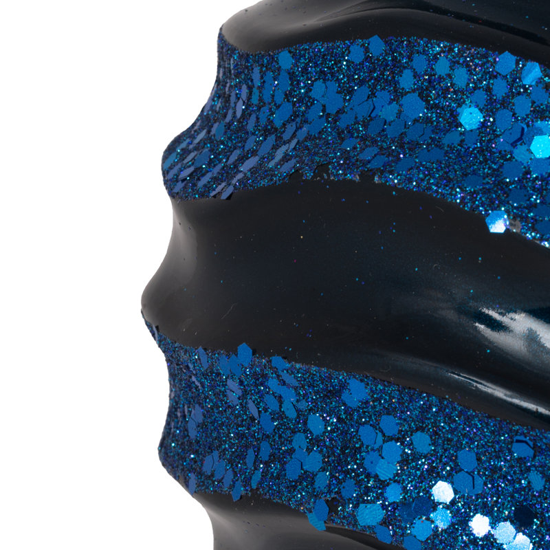 Ornement de Noël boule rayée et scintillante, H 6 po x l 6 po x P 6 po, Bleu minuit