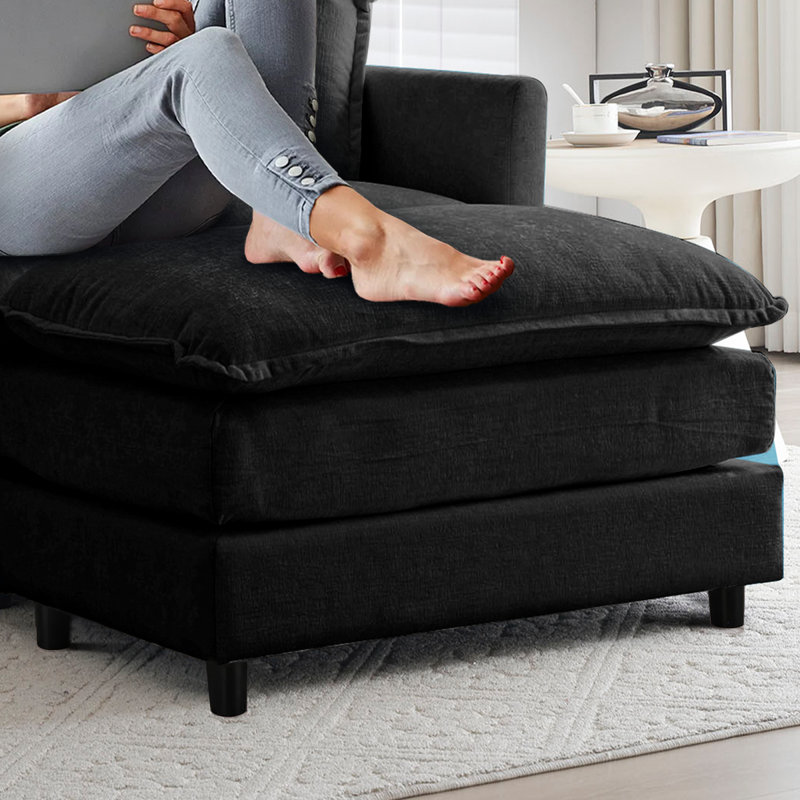 Comfy Chenille Ottomann For Living Room,Bedroom,Apartment, Black