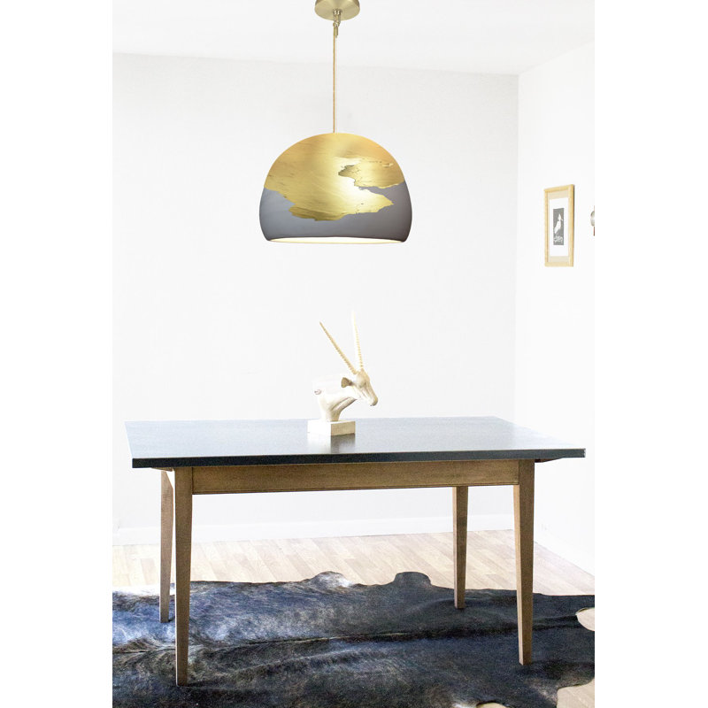 Luminaire suspendu en dome à 1 lumière, Cordon tressé en laiton, Gris / bronze