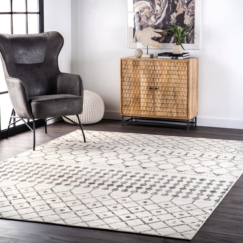 Connie Geometric Moroccan Power Loom Performance Gray Rug, Rectangle 8' x 10'