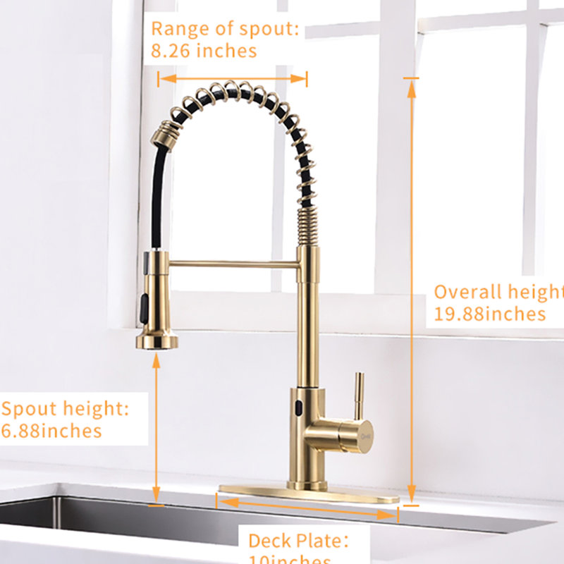 Automatic Smart Hands Kitchen Faucet In Brushed Gold, Touchless With Reliable Motion Sensor And Pull Out Intelligent Control