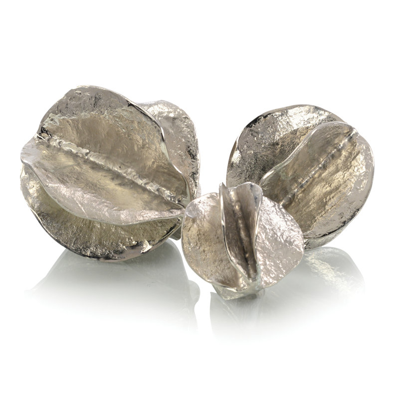 Set of 3 Flowing Waves Spheres, Nickel