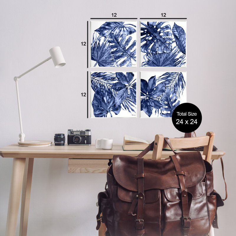 Ensemble de 4 plaques murales bleues aux feuilles de palmier bleues par Paul Brent