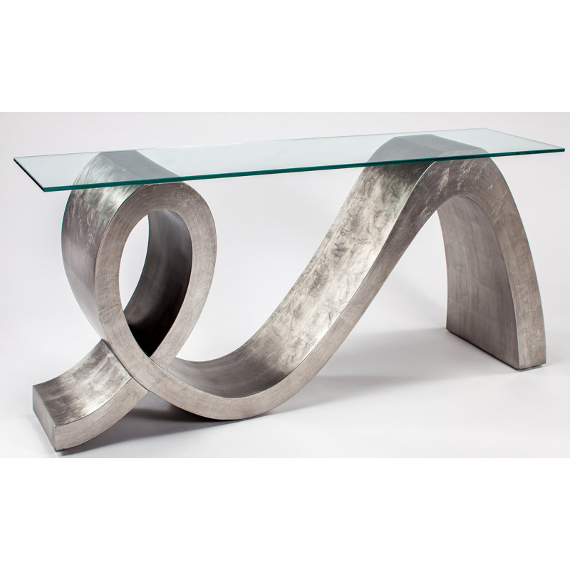 66'' W Glass Console Table, Sliver