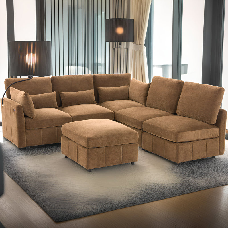Canapé modulaire en U avec repose-pieds 85 po avec repose-pieds, canapé-lit convertible, ports USB et support pour téléphone