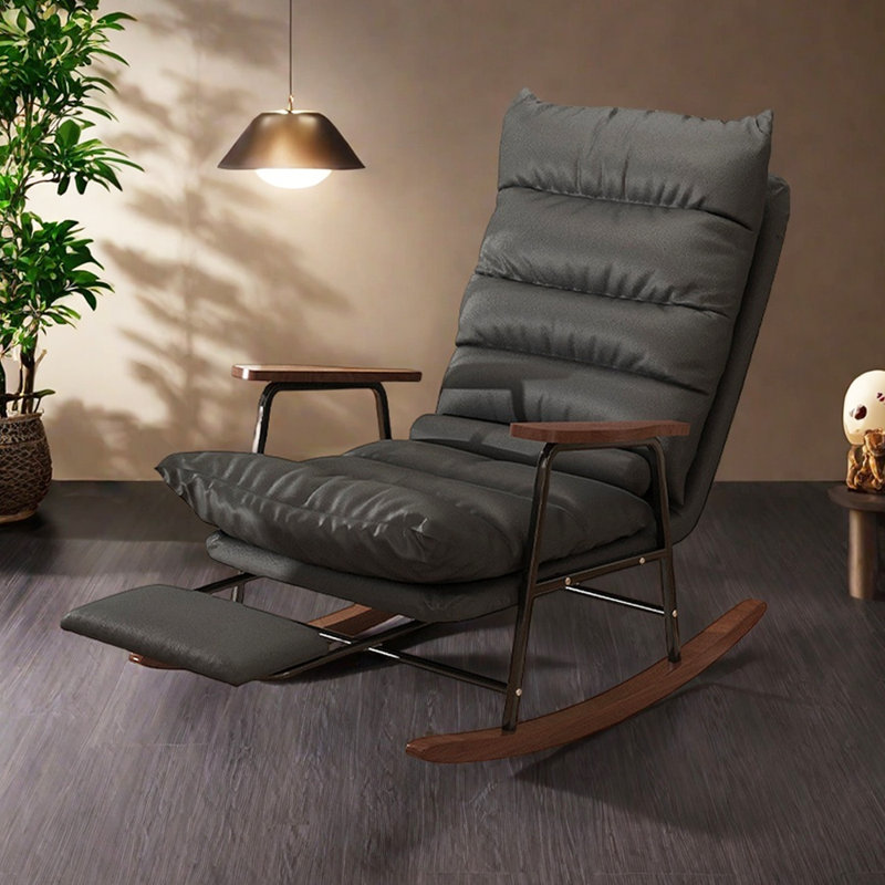 Chaise berçante réglable avec pédale rétractable, Marron foncé, Gris foncé