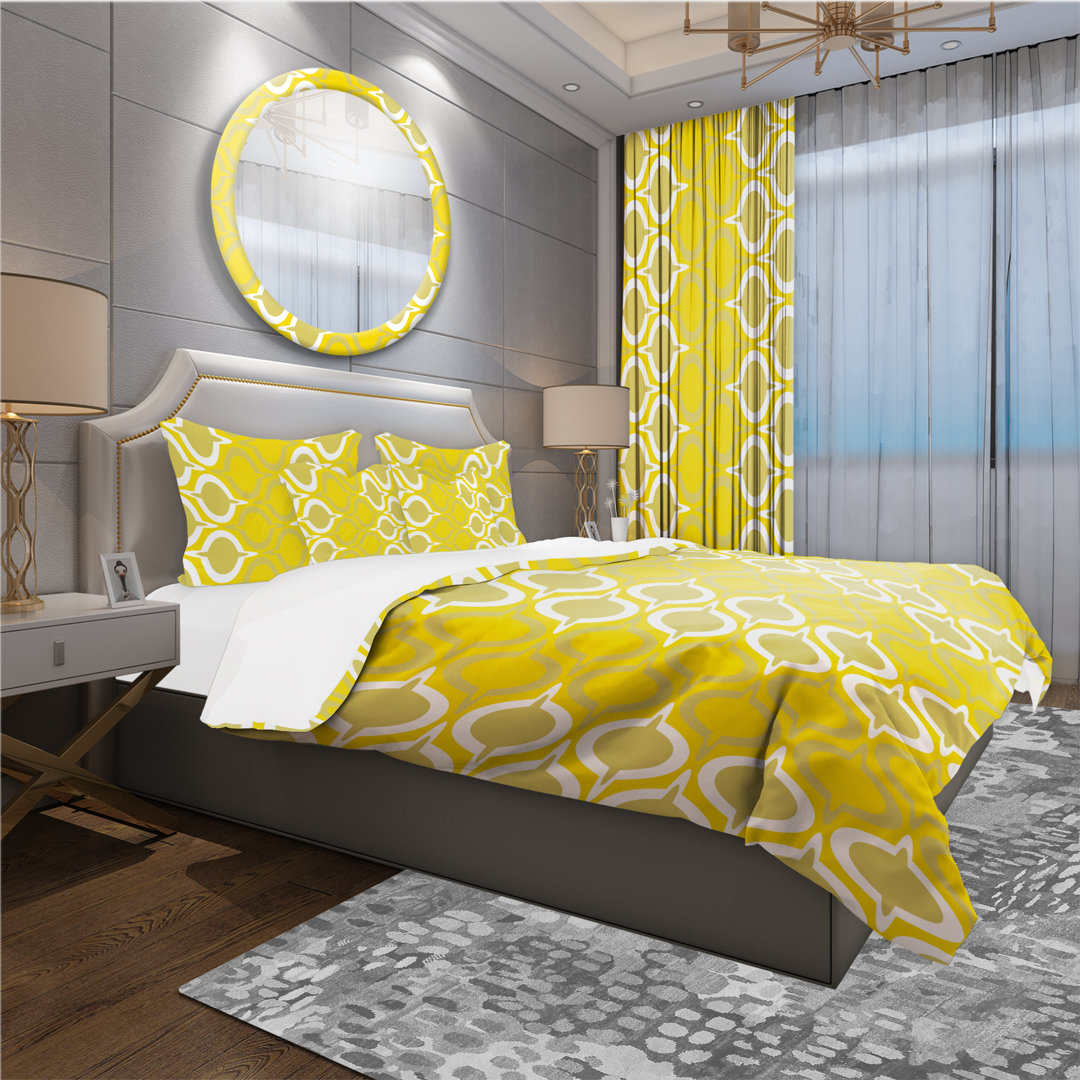 Yellow Pattern - Vintage Geometric Duvet Cover Set - Microfiber Polyester Design Art 