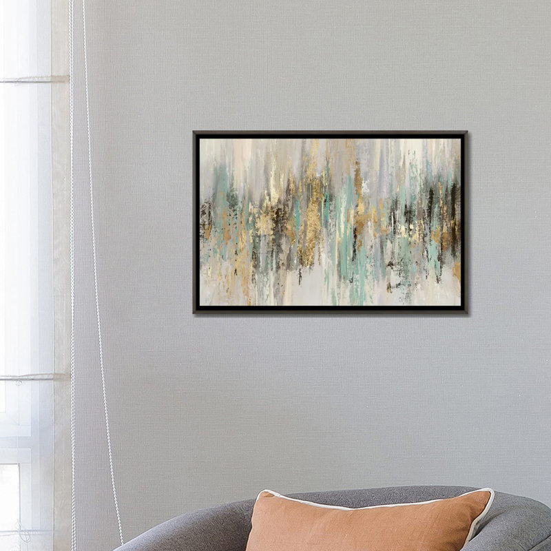 «Dripping Gold I» par Tom Reeves - reproduction imprimée, Toile avec cadre photo, H 26 po x l 40 po, Bois foncé rustique
