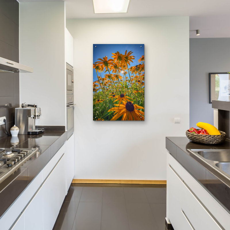 «Black Eyed Susans Bask In The Sun» par Rick Berk, art mural en verre acrylique, H 36 po x l 24 po x P 0,2 po