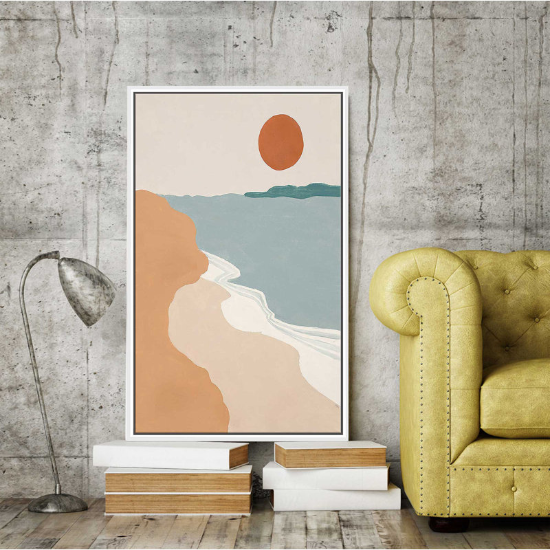«Mid Century Landscape I» par Patricia Pinto - Peinture, H 63,5 po x l 39,5 po x P 2 po, Cadre flottant blanc