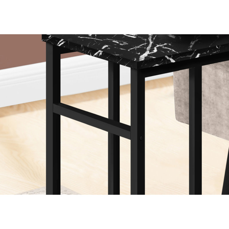 Sleek End Table With Black Marble-Like Laminate And Robust Metal Base Stylish Accent Firm