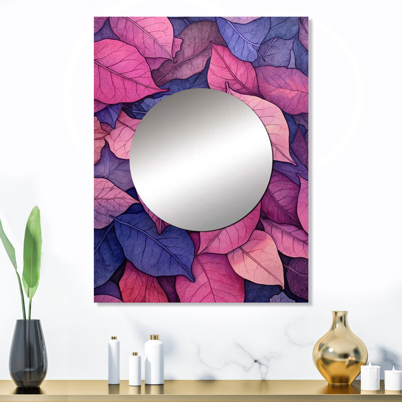 Natonya rose bleu feuilles Harmony II - grand miroir mural floral, miroir décoratif traditionnel, impression d'art en métal