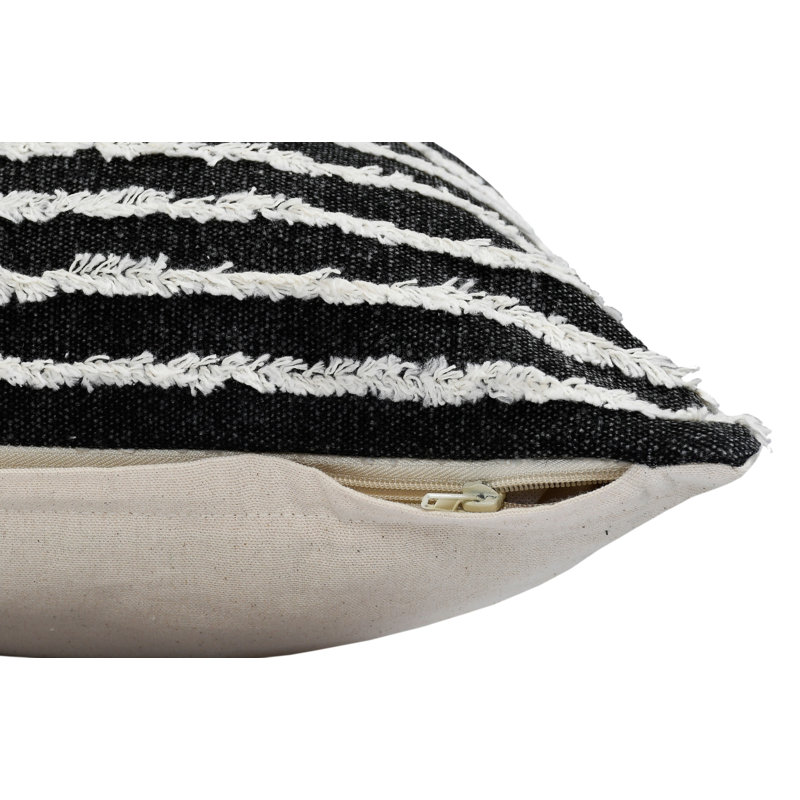 Black and Cream Striped Cotton Lumbar Pillow 14" x 36"