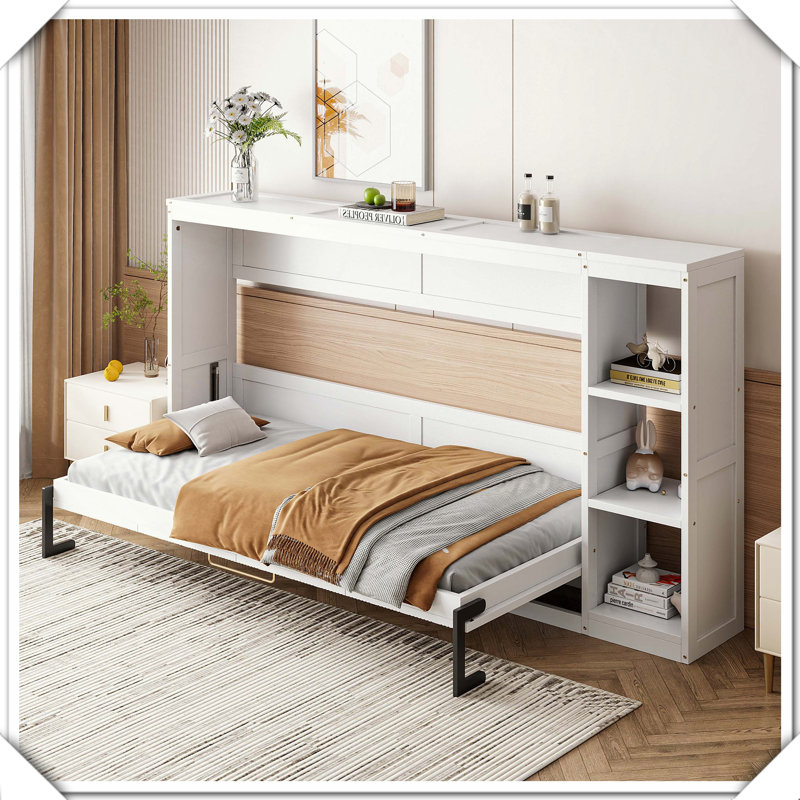 Murphy Bed Bookshelf Space-Saving Practical Functional Compact Design,Twin, Twin, White