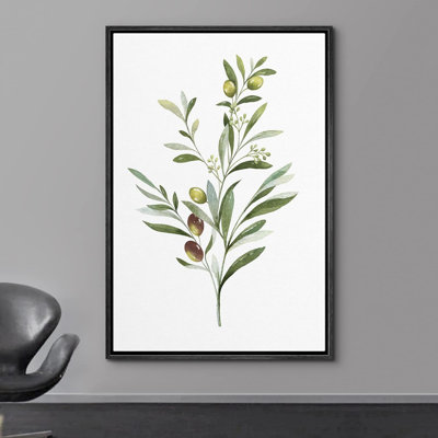 Olives Fruit Green Branch Floral & Botanical Minimalist Modern Large Framed Canvas Print Wall Art -  IDEA4WALL, FCV-B07-2304-YUK26-B.BK-24x36