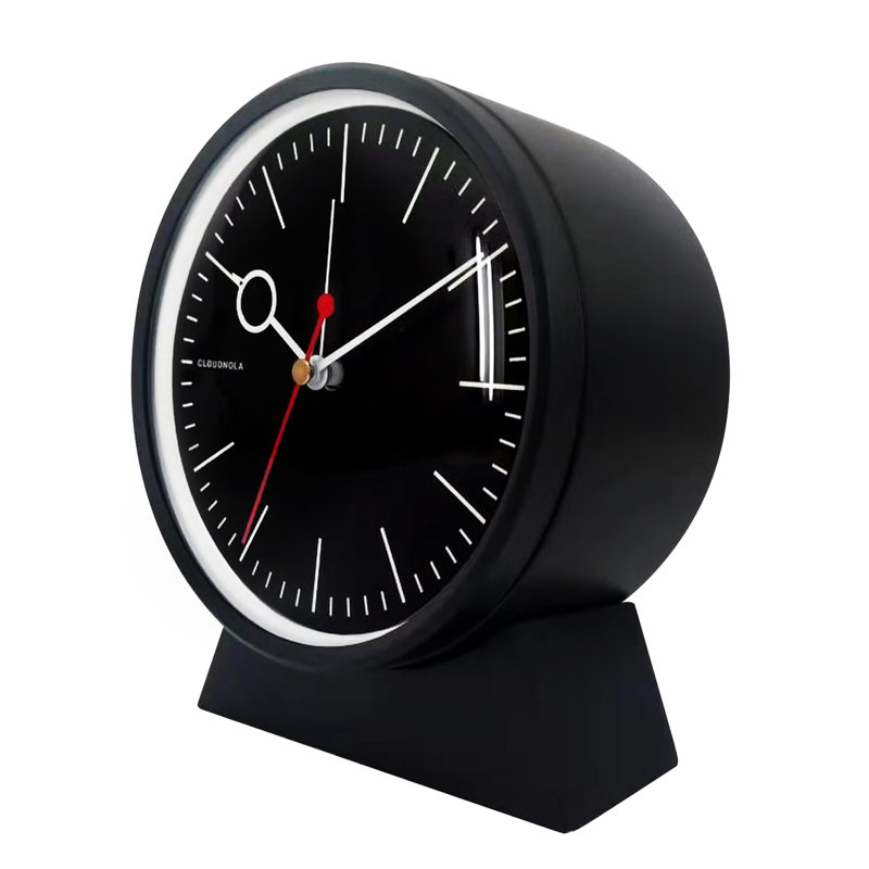 Analog Birch Solid Wood Quartz Alarm Tabletop Clock in Black