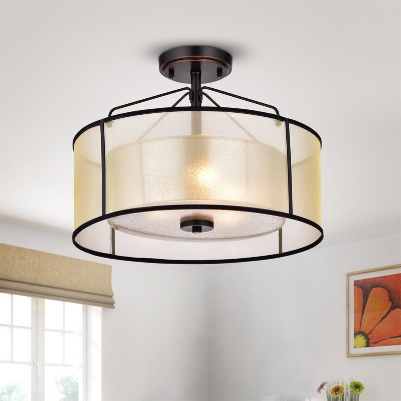 Brisco Semi Flush Mount, Bronze, White