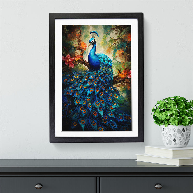Peacock Contemporary - Framed Print, Black Framed, 46cm H x 34cm W x 2" D