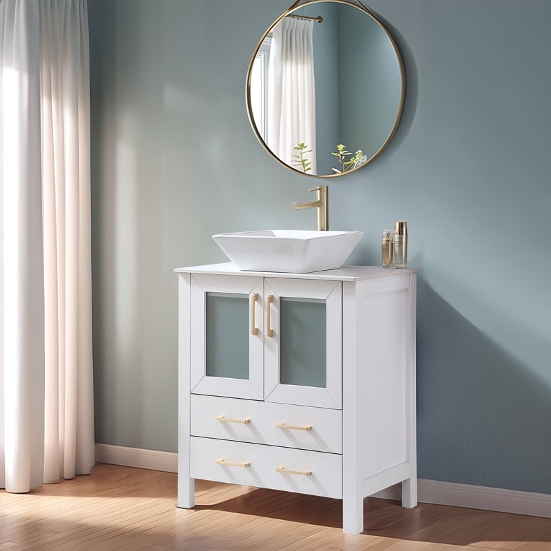 30" modern free-standing vessel single bathroom vanity set Byrl, Blanc