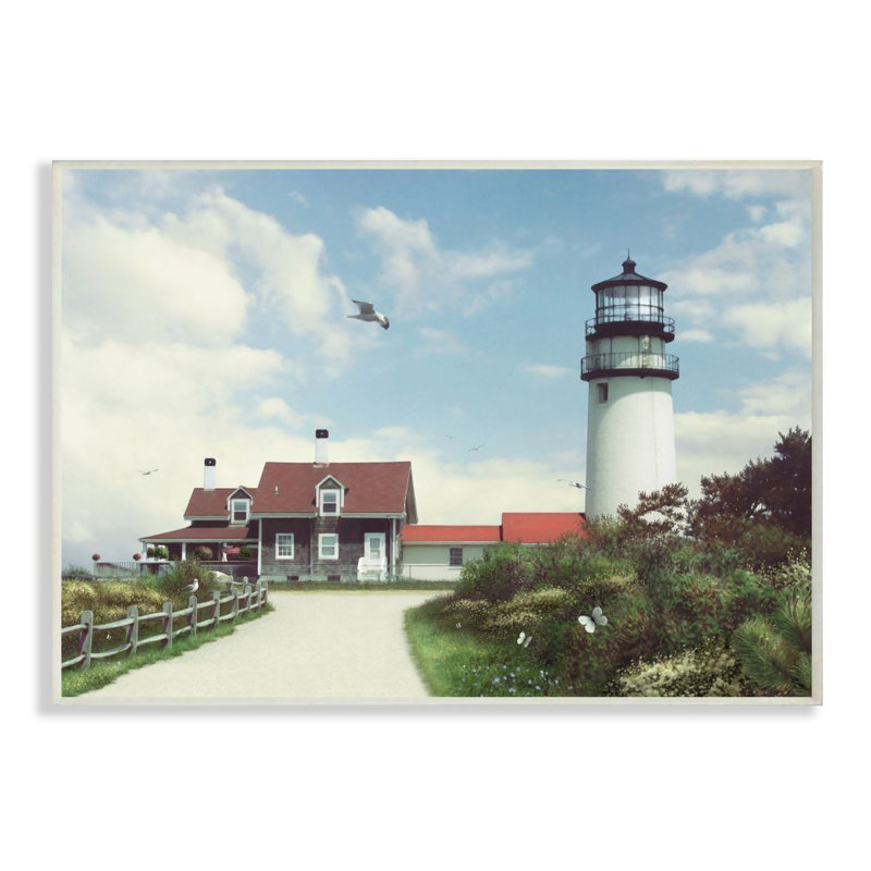 «Road To the Lighthouse Cape Cod Beach View with Seagull», reproduction de photo, H 10 po x l 15 po, Plaque en bois