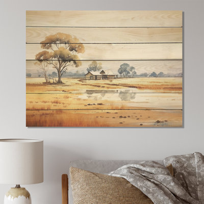 Beige, safari africain, paysage III - Afrique sur bois