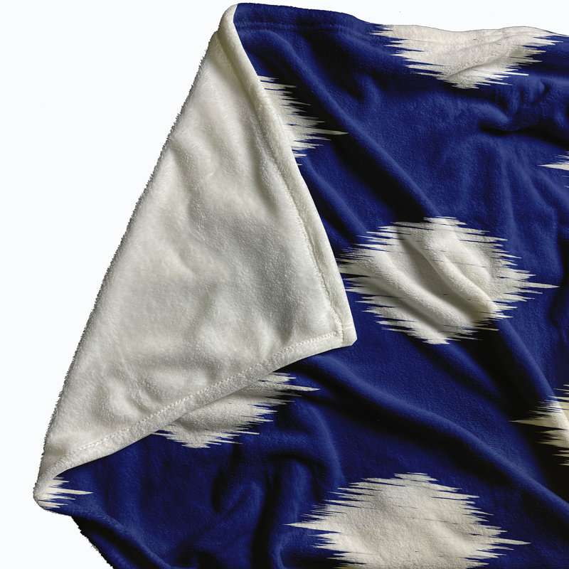 Jeté polaire Ikat Dot, L 50 po x l 60 po, Suède bleue (bleu royal / blanc cassé)