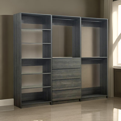 Système d'organisation modulaire autoportant Dee, 4 tiroirs, 5 tablettes, gris foncé
