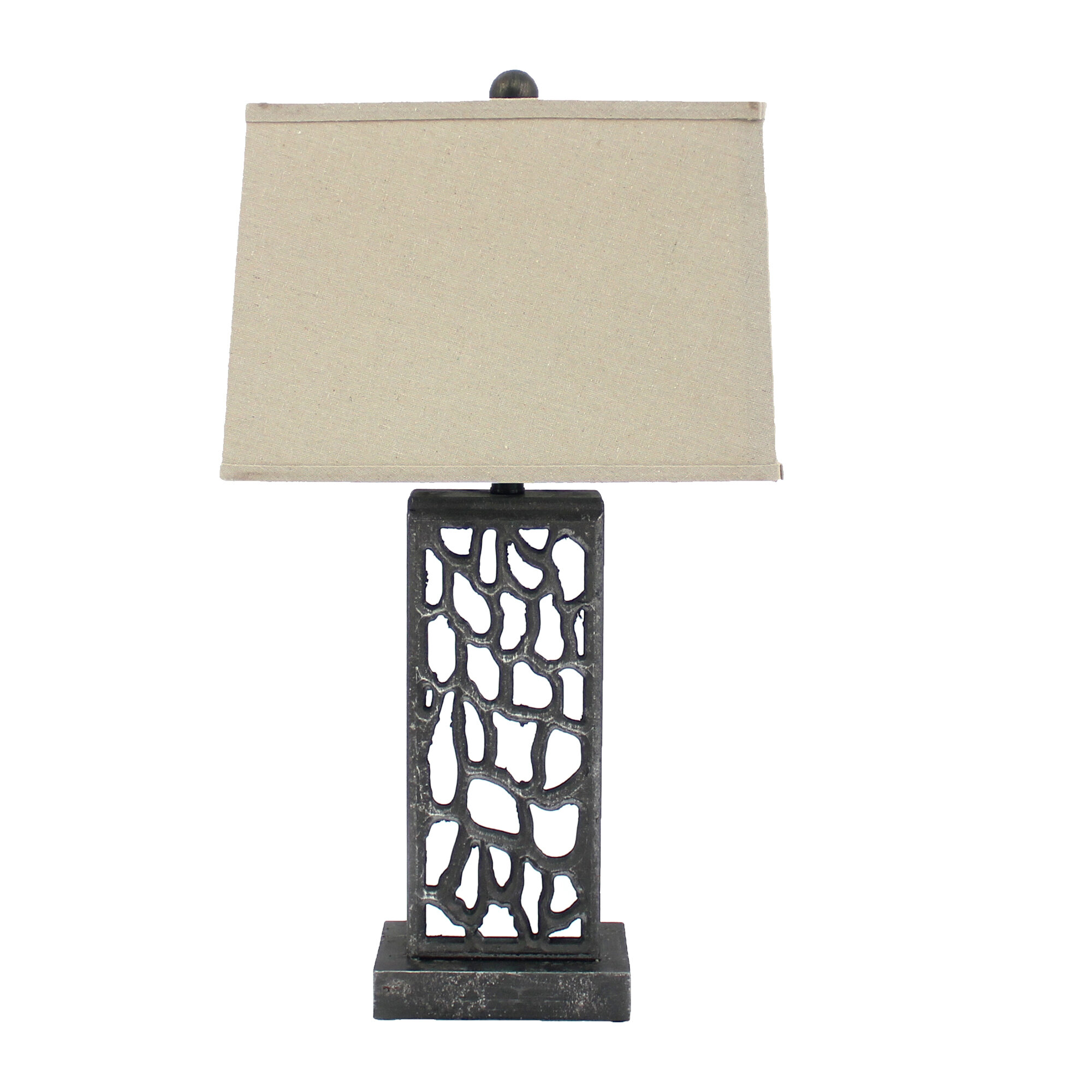 Corrigan Studio® 30 Inch 3 Way Table Lamp, Beige Mica Shade, Rubberwood And  Black Metal Body