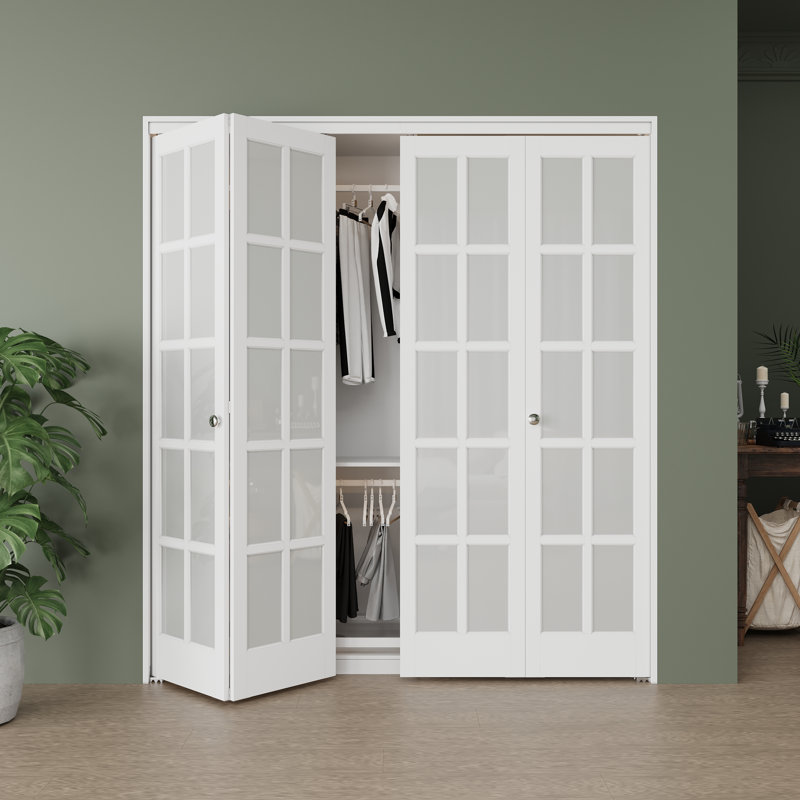 Porte pliante double en verre givré à la française avec trousse de quincaillerie, 72 po x 80 po 