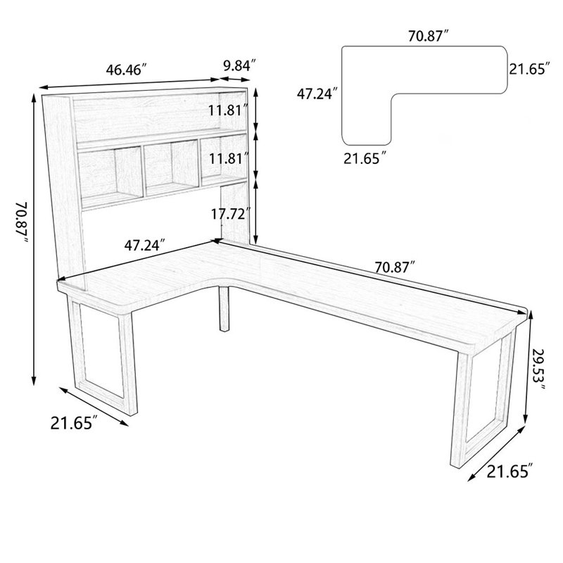 Bureau de direction en L en bois massif Burlywood, H 70,87 po x l 70,87 po x P 47,24 po