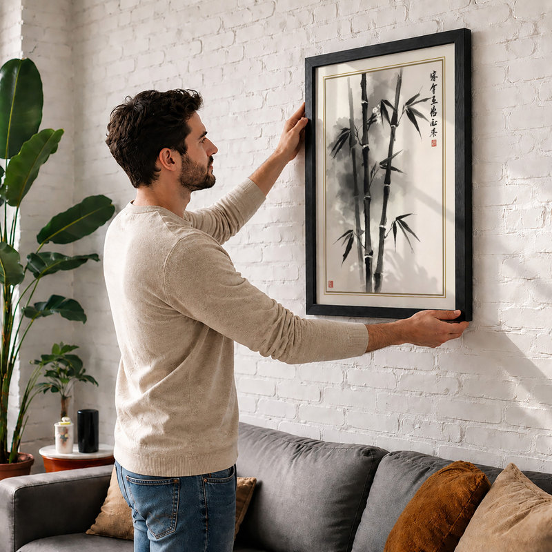 Bamboo in Ink Japandi - Framed Print, Unframed, A2 - 59.4 x 42.0 cm
