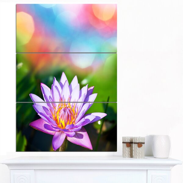 Designart Purple Lotus On Abstract Background On Canvas 3 Pieces Print 