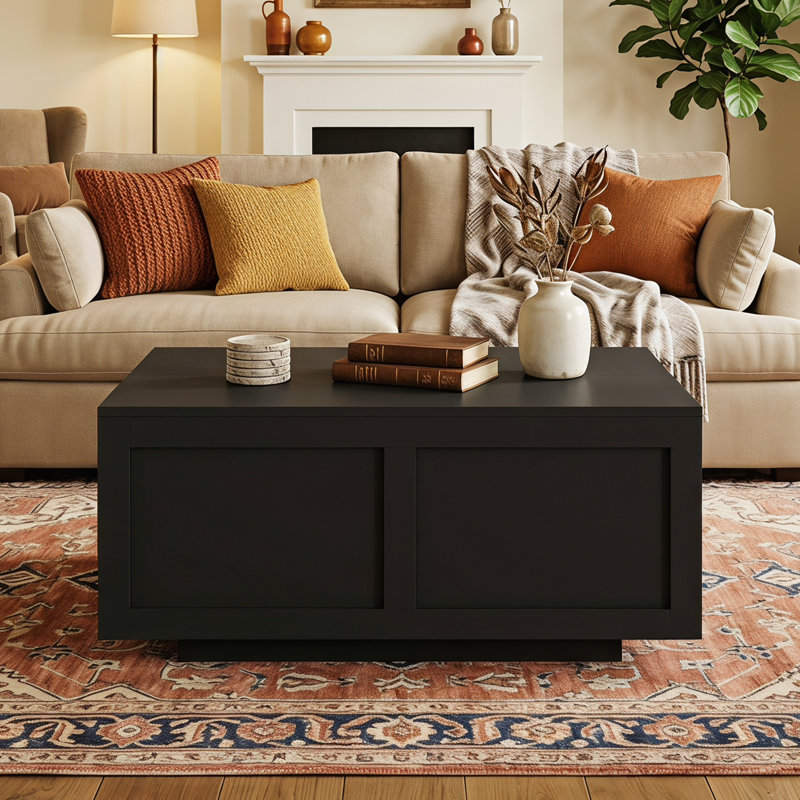 Debroa Lift Top Coffee Table with Hidden Storage, Black