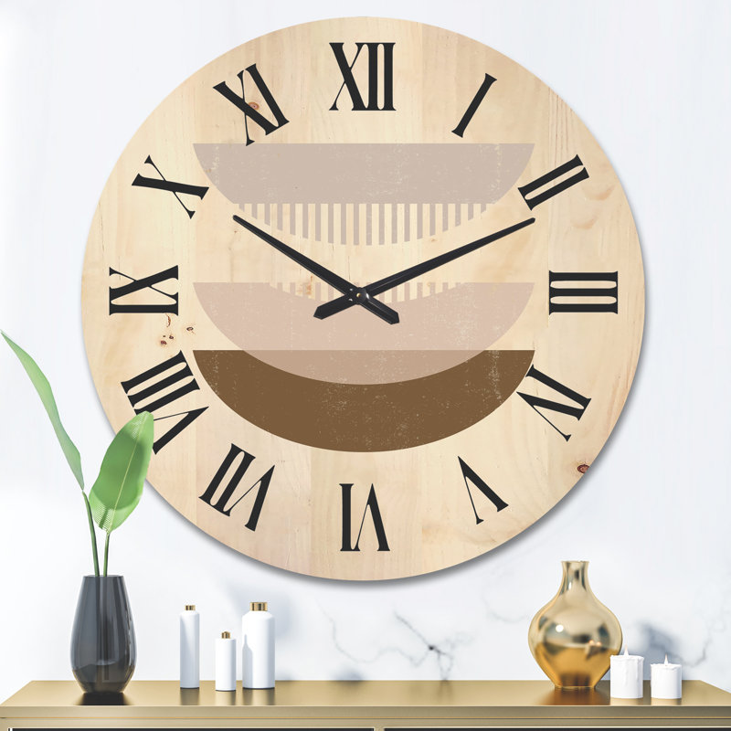 Horloge murale abstraite à imprimé géométrique Sun Moon III, Très grand