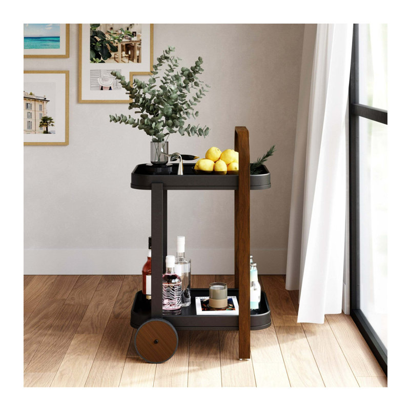 Chariot de bar / rangement Aiyonna Bellwood, Bois foncé, Noir