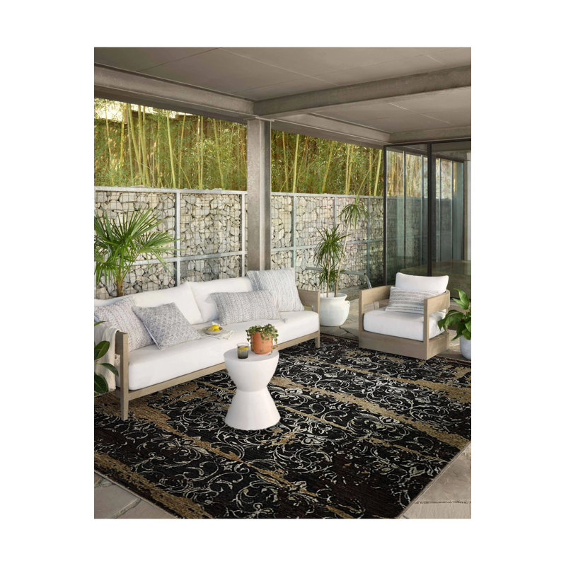 Tapis noir lavable décoratif à motif traditionnel noir, Sous-tapis rectangulaire 2 pi 6 po x 9 pi 10 po