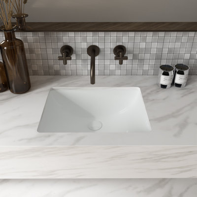 Lavabo de salle de bain rectangulaire en céramique encastré blanc