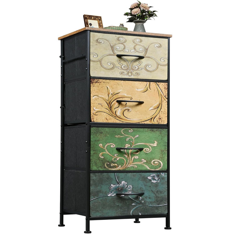 Dresser With 4 Drawers, Storage Tower, Organizer Unit, Vintage Furniture Fabric Dresser For Bedroom, Hallway, Entryway, Closets