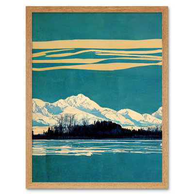 Winter Lakeside Landscape Snowy Mountains - Print
