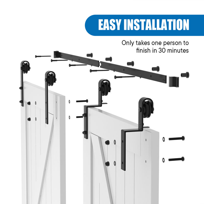Double Bypass Matte Black Barn Door Hardware Kit, 96-inch Track