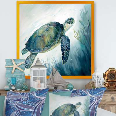 " Watercolor Turtle Swimming III "