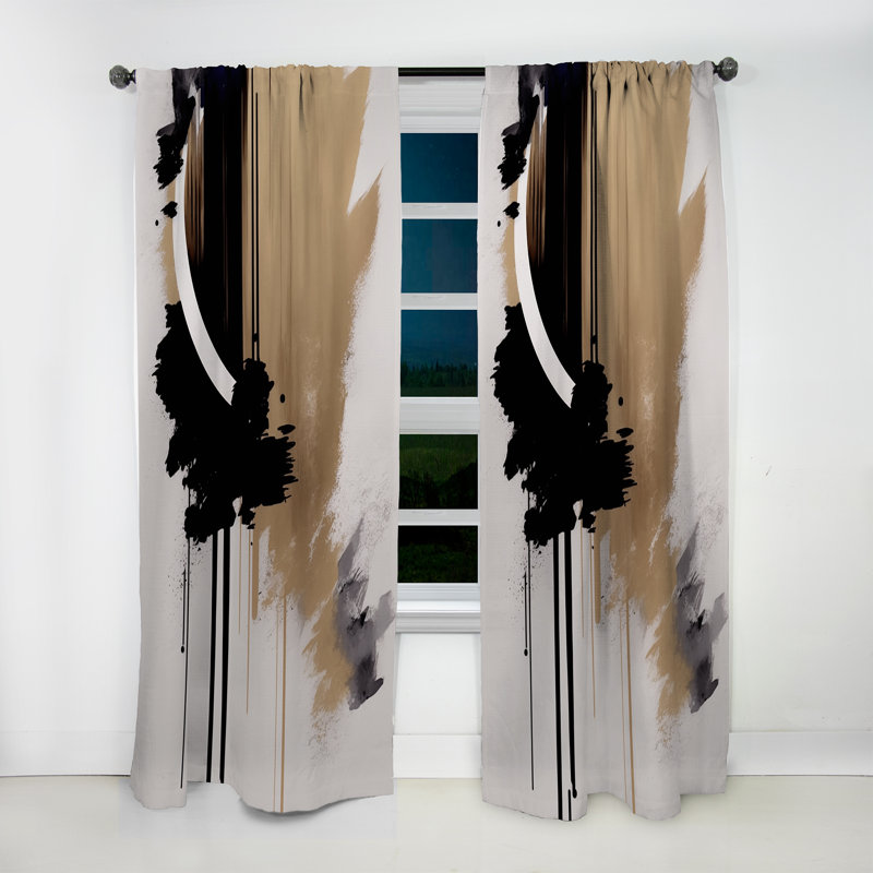 Dardar - rideau moderne - noir, blanc et doré Expression III - velours obscurcissant - 1 panneau, L 52 po x L 90 po