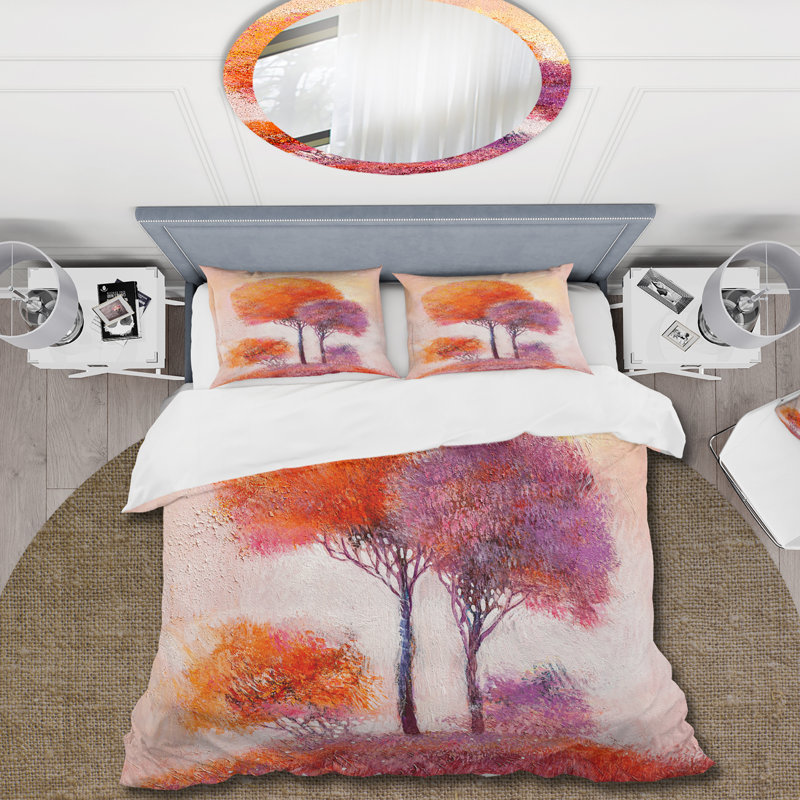 Colorful Trees Impression I - Ensemble de housse de couette traditionnel - Microfibre de polyester